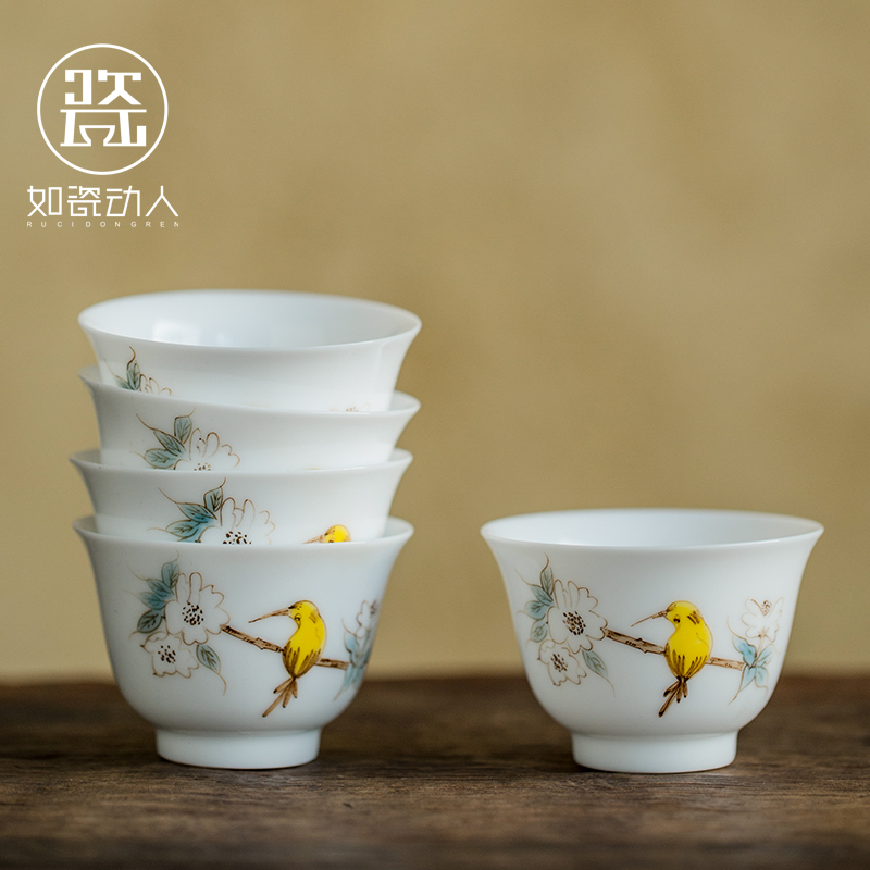 To the as porcelain and moving hand - made teacup household sample tea cup suet jade porcelain kung fu tea tea set, dehua white porcelain tea cups