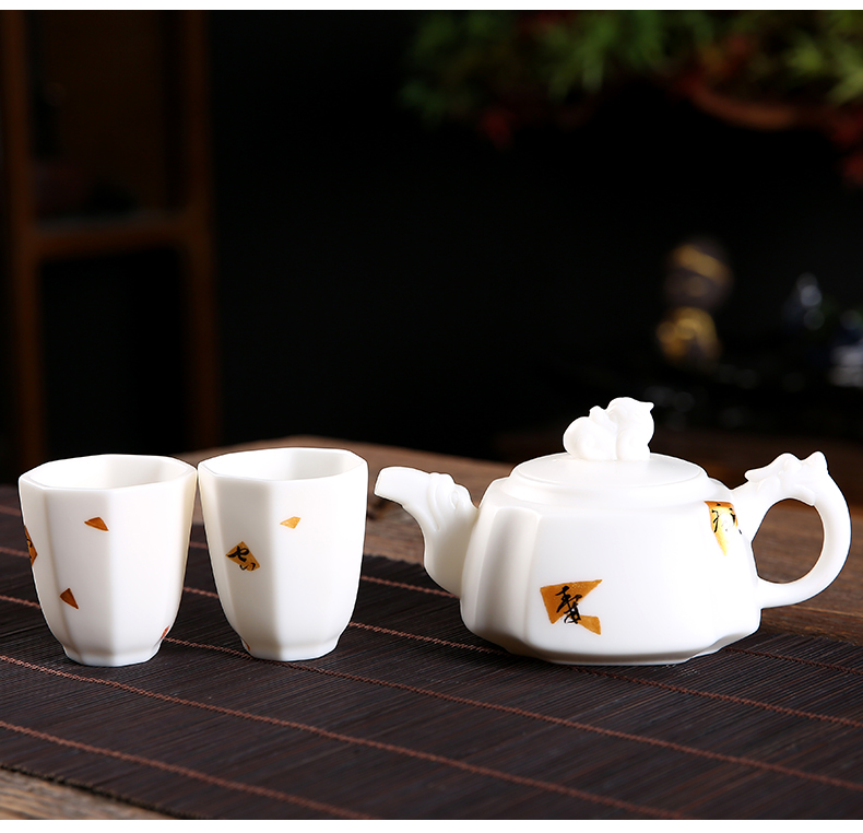 The 'hall, a pot of two cups of portable travel kung fu tea set dehua suet jade porcelain teapot master hand