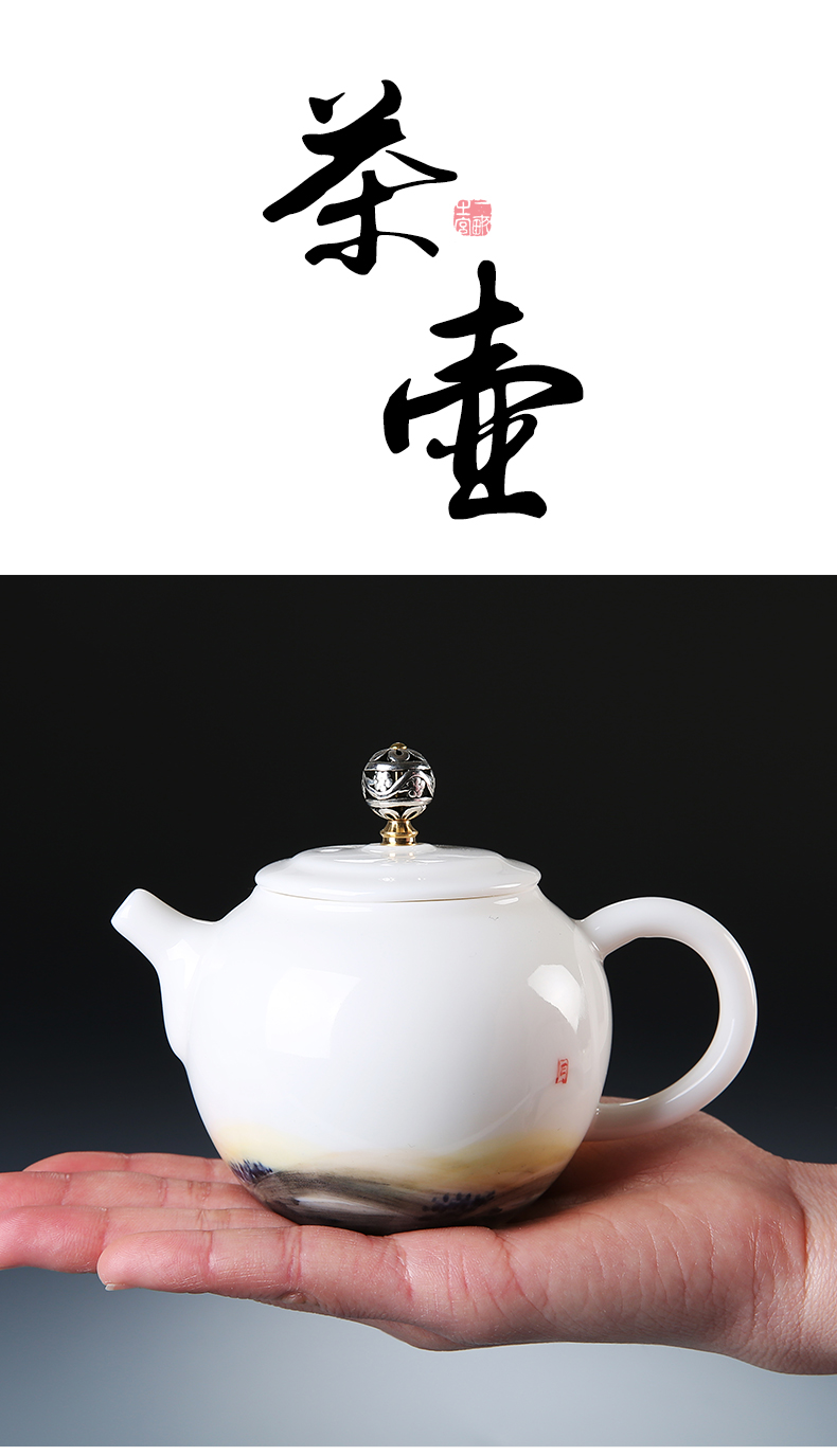 Hand - made checking ceramic teapot kung fu tea set household teapot a pot of two cups of dehua white porcelain tea pot