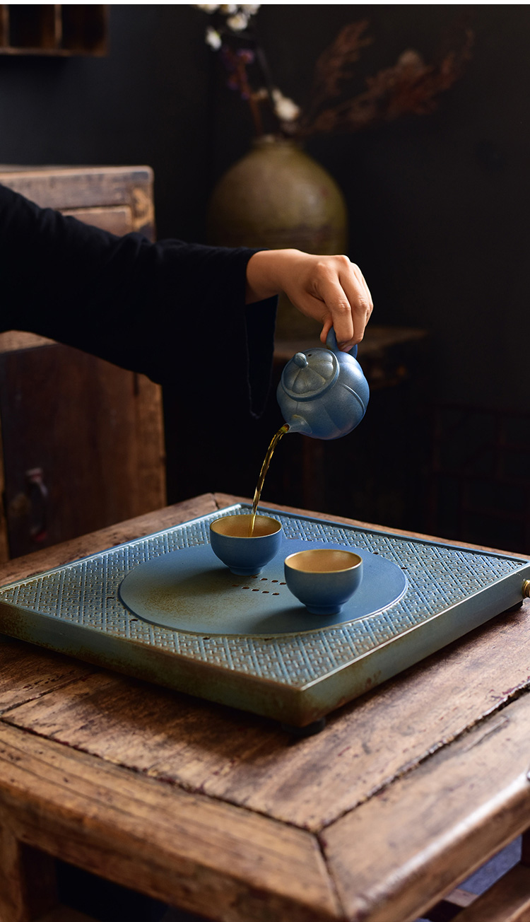 Japanese kung fu tea set home office coarse pottery ceramic cups lid bowl tea tray of a complete set of restoring ancient ways suit