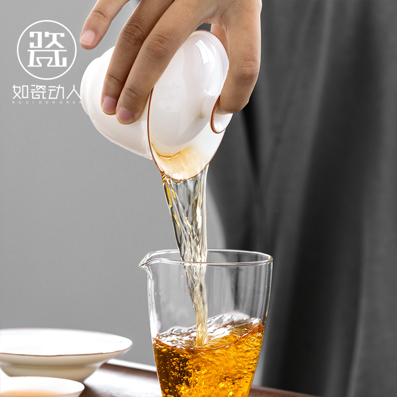 White porcelain only three tureen dehua suet jade porcelain bowl cups kung fu tea set to make tea bowl bowl is a single thin