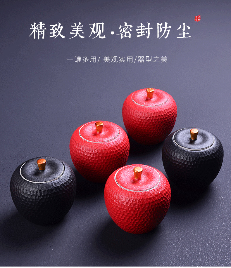 Caddy fixings ceramic small gift Christmas apple can safely seal pot red green tea pu 'er tea sets