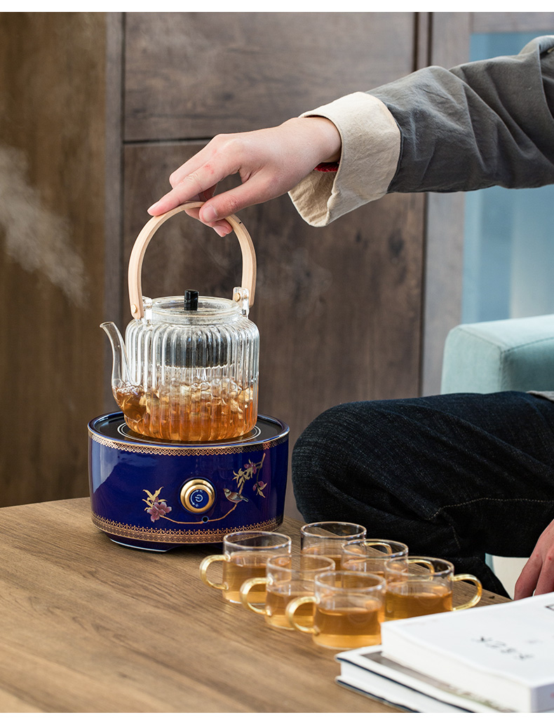 Suit the electric TaoLu boiled tea, kungfu tea set household glass teapot colored enamel small steamed tea tea stove kettle