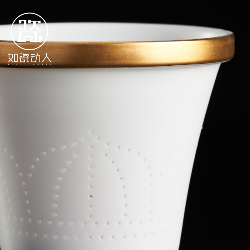 Dehua white porcelain cup suet jade porcelain keller with cover separation of tea tea cup of large capacity office cup customization