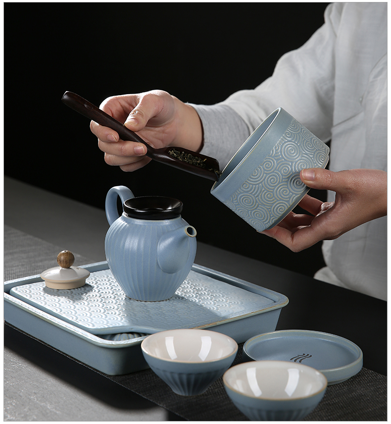 Japanese coarse pottery kung fu tea set home a pot of restoring ancient ways is two cups of creative five lines of portable dry tea set tea service