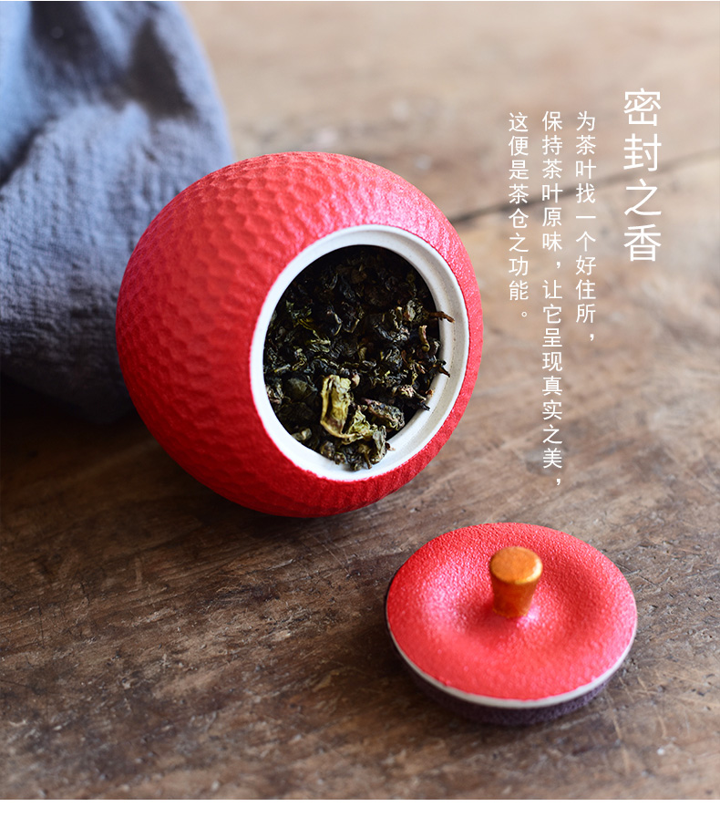 Caddy fixings ceramic small gift Christmas apple can safely seal pot red green tea pu 'er tea sets