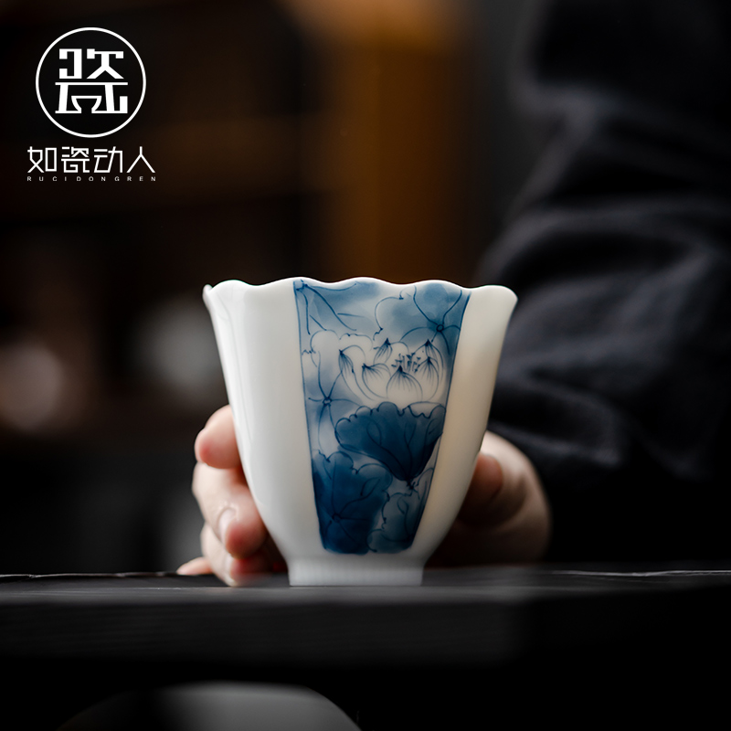 Such As Porcelain touching green flower Porcelain Tea Cup Ceramic Kung Fu Small Tea Cup Single Cup Master's Cup Tea Bowl Tea Bowl Tasting Cup-Taobao