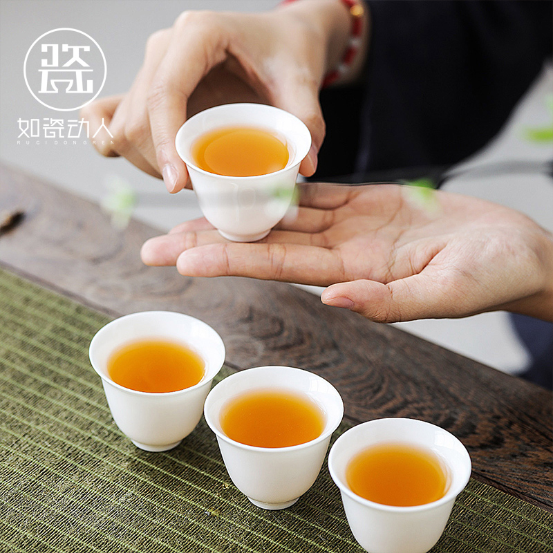 To the as porcelain and moving dehua white porcelain teacup suet jade porcelain kung fu tea tea set thin foetus masters cup, cup sample tea cup