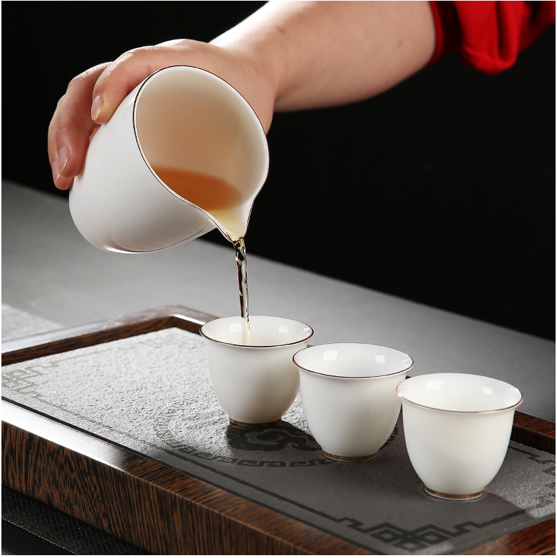 Suet jade porcelain kung fu tea set suit household custom cups of tea desk tray dehua white porcelain tureen teapot gift boxes