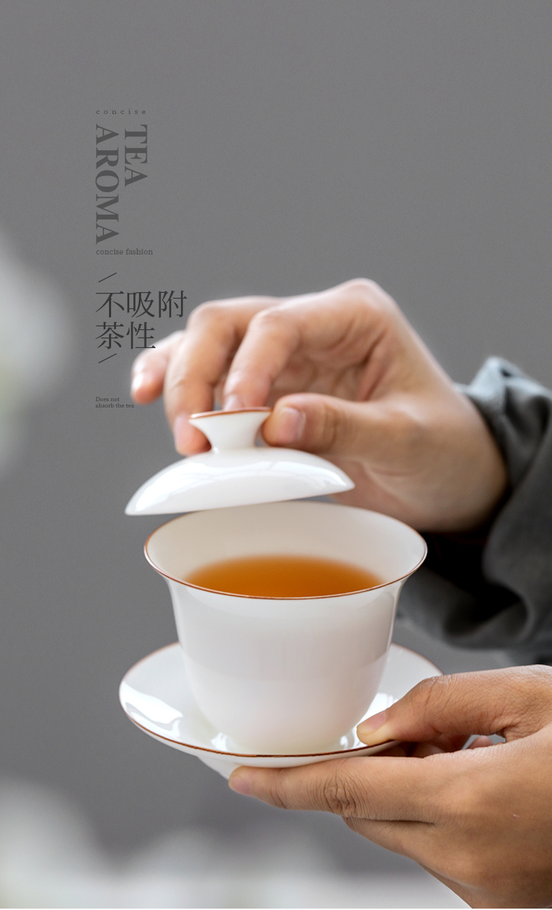 White porcelain only three tureen dehua suet jade porcelain bowl cups kung fu tea set to make tea bowl bowl is a single thin