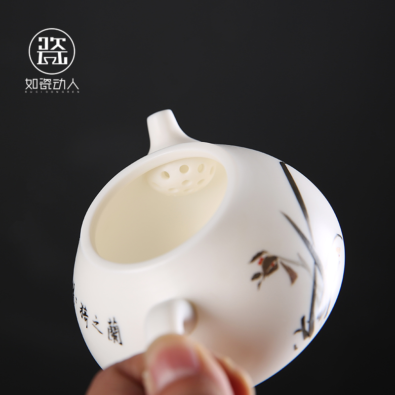 The 'elegant hall master manual single pot of suet jade porcelain teapot kung fu tea dehua white porcelain biscuit firing teapot household