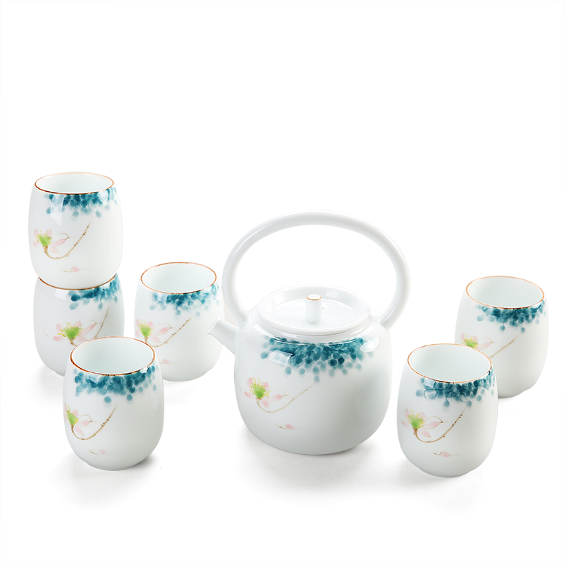Hand made white porcelain tea set ceramic teapot large girder of blue and white porcelain pot of belt filter household cool tea set the kettle