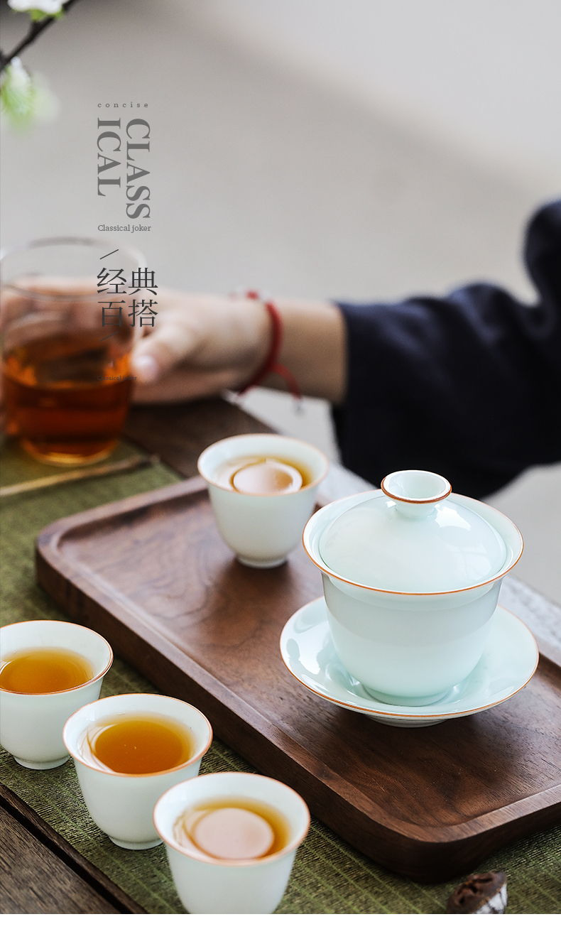 Celadon only three tureen dehua suet jade porcelain bowl cups kung fu tea set to make tea bowl bowl is a single thin