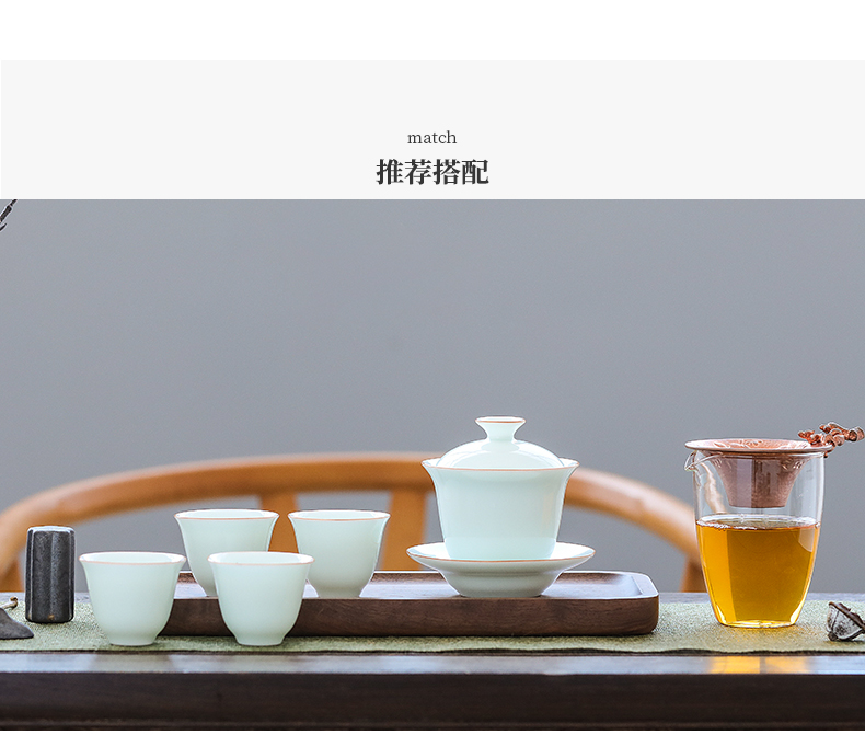 Celadon only three tureen dehua suet jade porcelain bowl cups kung fu tea set to make tea bowl bowl is a single thin