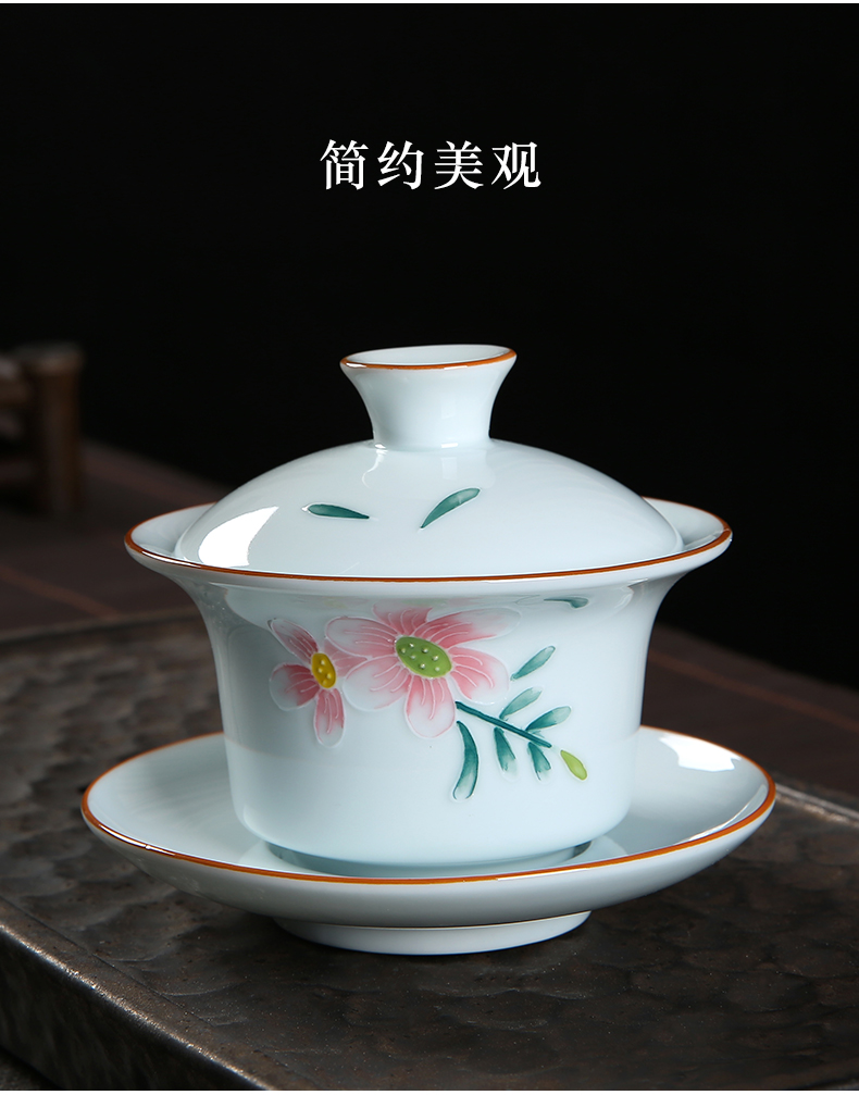 Hand - made tureen ceramic cups kung fu tea set home tea bowl individual worship Japanese manual 3 cups tureen