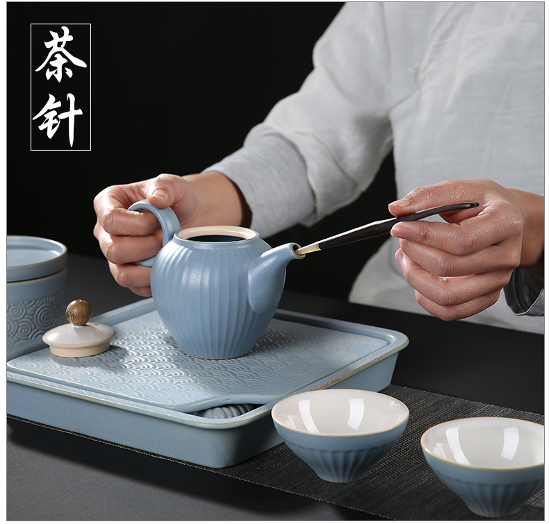 Hand - made ebony kung fu tea tea six gentleman 's suit ceramics parts of a complete set of ChaZhen ChaGa teaspoons of tea