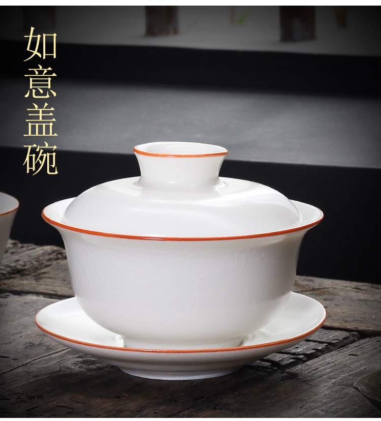 Your up tureen household ceramic cups kung fu tea set hand grasp tea bowl worship tureen slicing can raise three cups