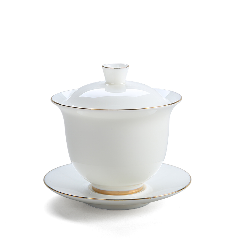 Suet white jade tureen ceramic cups household paint make tea bowl tureen dehua white porcelain and three cups