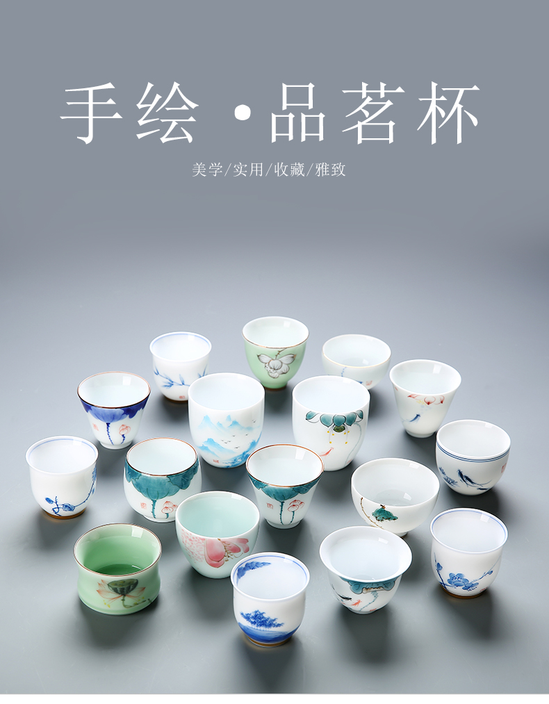 Hand - made ceramic masters cup jade porcelain cups kung fu tea cup single cup of tea light manual personal pu - erh tea sample tea cup