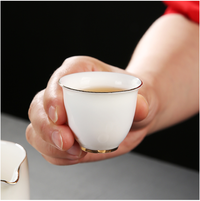 Suet jade porcelain kung fu tea set suit household custom cups of tea desk tray dehua white porcelain tureen teapot gift boxes