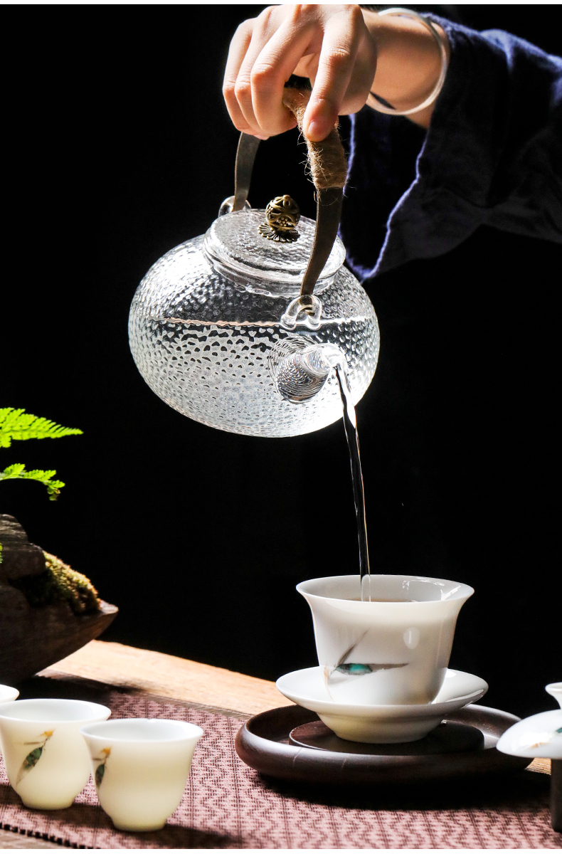 Dehua white porcelain tureen household kung fu tea set suet jade porcelain thin foetus tureen tea bowl three cups