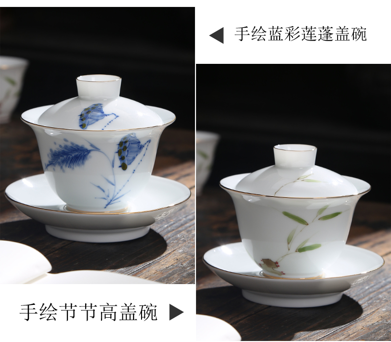 Hand - made white porcelain tea tureen home worship ceramic cups large. Three of the bowl tureen blue - and - white kung fu tea cups