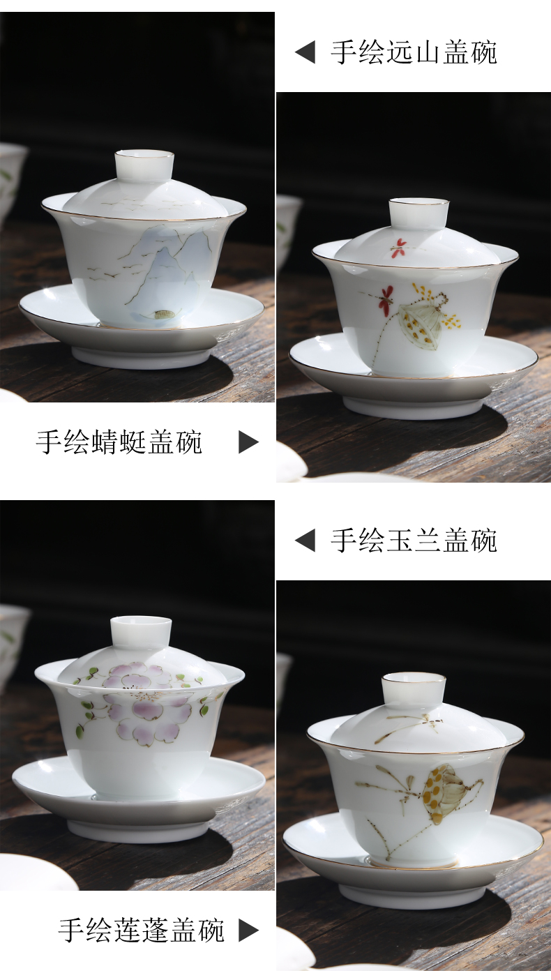 Hand - made white porcelain tea tureen home worship ceramic cups large. Three of the bowl tureen blue - and - white kung fu tea cups