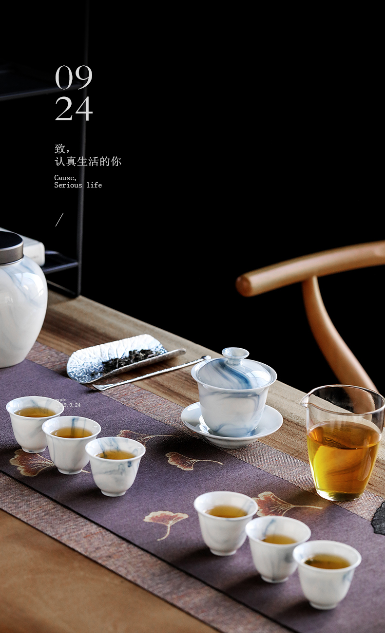 Japanese tea set suit household contracted ink zen wind kung fu tea set ceramic cups tureen gift customization