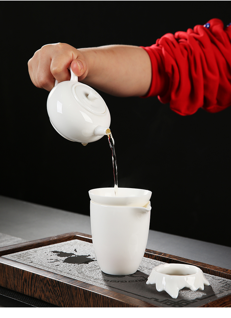 Suet white jade tureen ceramic cups household teapot tea bowl tureen dehua white porcelain and three cups