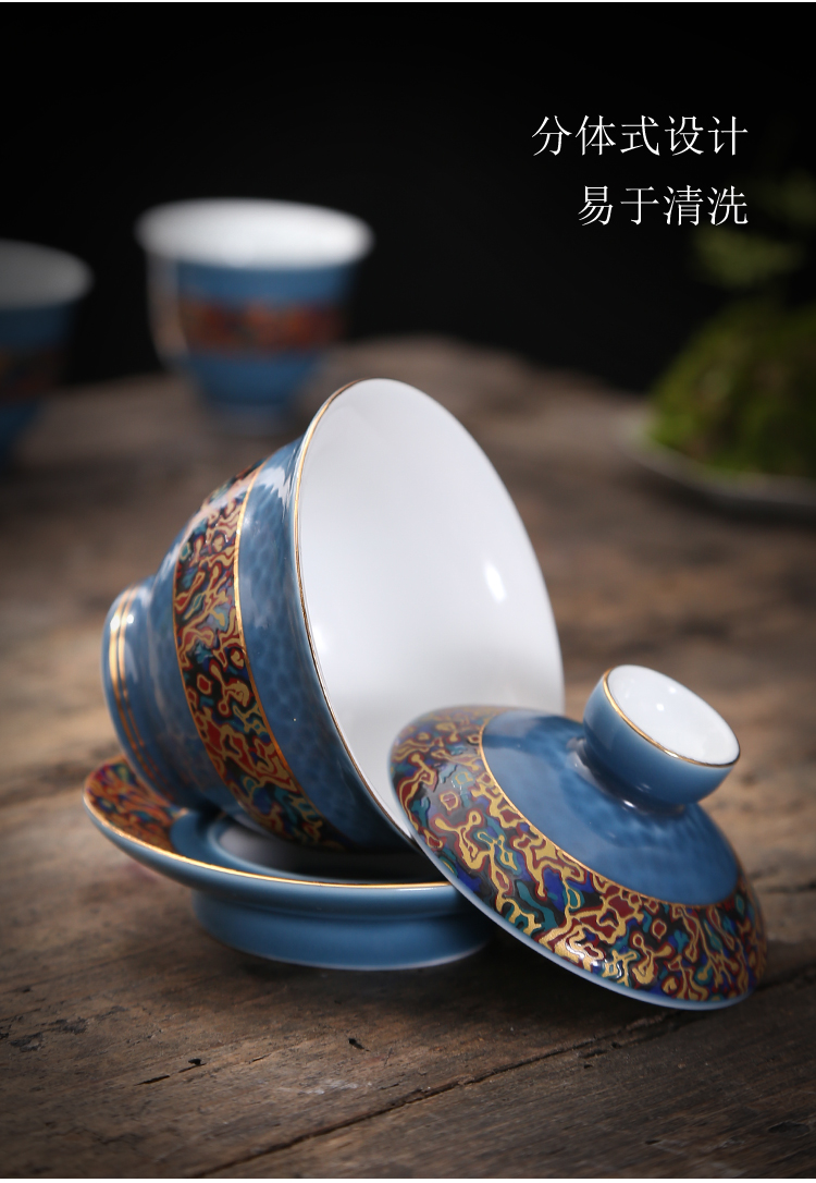 Tureen ceramic household retro imitation Chinese lacquer three new one Chinese kung fu tea cups to use suit hands make tea