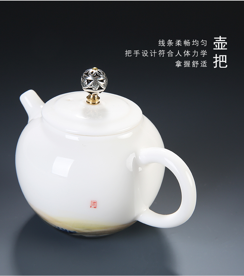 Hand - made checking ceramic teapot kung fu tea set household teapot a pot of two cups of dehua white porcelain tea pot