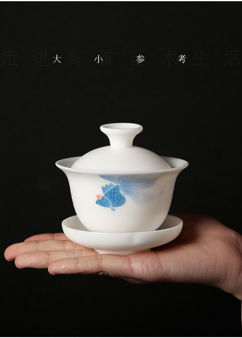 To the as porcelain moving tureen dehua white porcelain cups kung fu tea set household suet jade porcelain worship to use three bowls