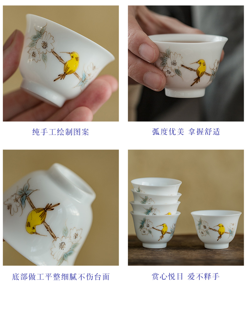 To the as porcelain and moving hand - made teacup household sample tea cup suet jade porcelain kung fu tea tea set, dehua white porcelain tea cups