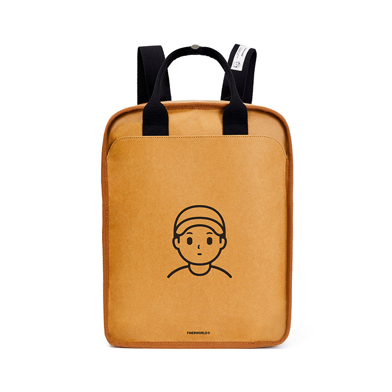 FINERWORLD washable Kraft paper bag backpack square backpack trend National tide couples retro men and women