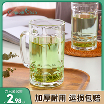 Glass household with handle tea office business cup Simple transparent thickened large capacity beer cup 6 pcs