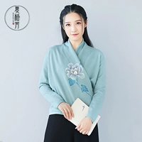 Xia Gefang 2018 thu đông 2018 phong cách Trung Quốc mới của phụ nữ vẽ tay áo len dệt kim retro - Áo len cổ chữ V áo len ghi lê