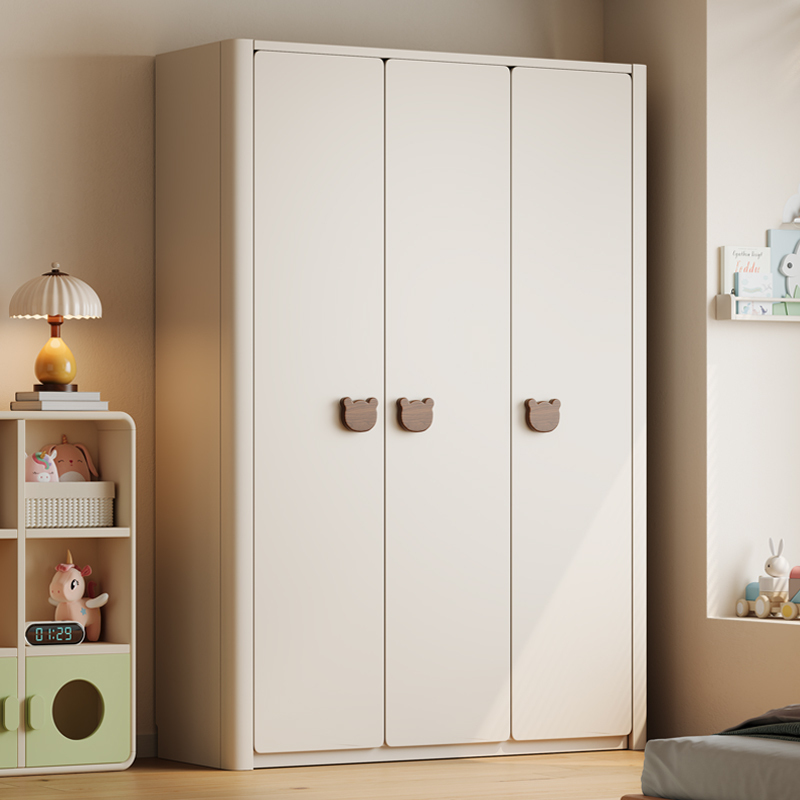 Modern Simple Solid Wood Children's Room Arc-Shaped Wardrobe Boys and Girls Bedroom White Wardrobe Home Storage Locker