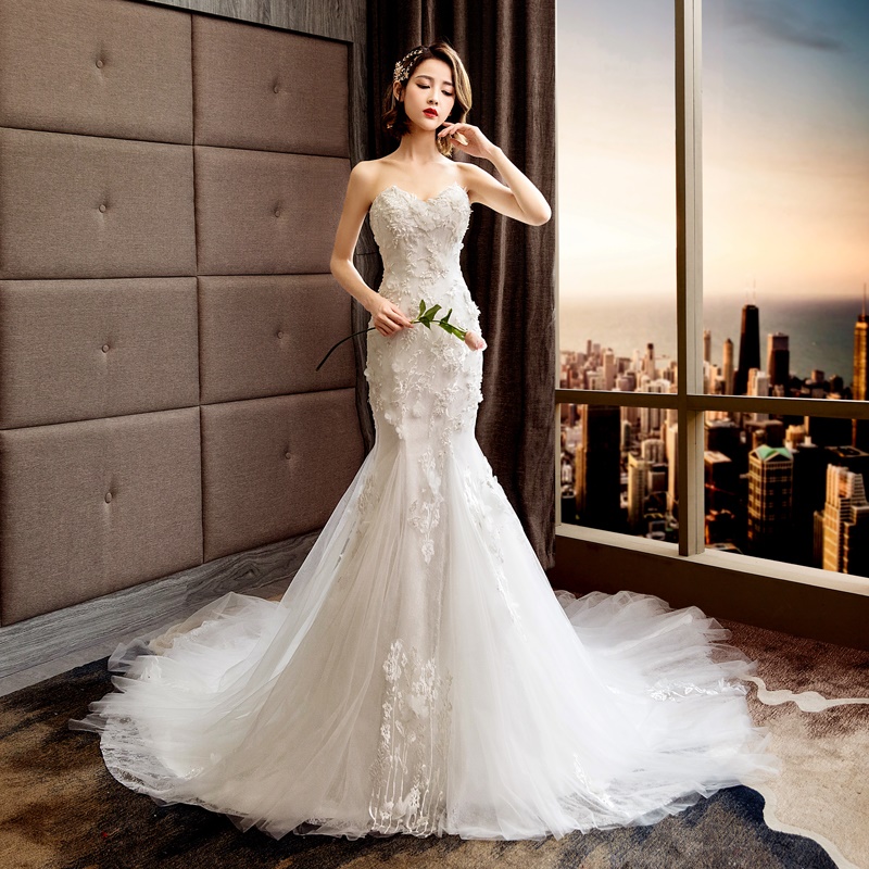 Fish -tail wedding dress 2024 new bride Mori super immortal dream light skirt Korean flower French travel simple petals Fish -tail wedding dress 2024 new bride Mori super immortal dream light skirt Korean flower French travel simple petals