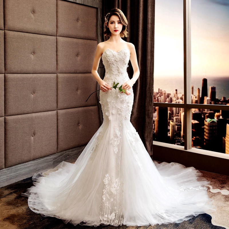 Fish -tail wedding dress 2024 new bride Mori super immortal dream light skirt Korean flower French travel simple petals Fish -tail wedding dress 2024 new bride Mori super immortal dream light skirt Korean flower French travel simple petals