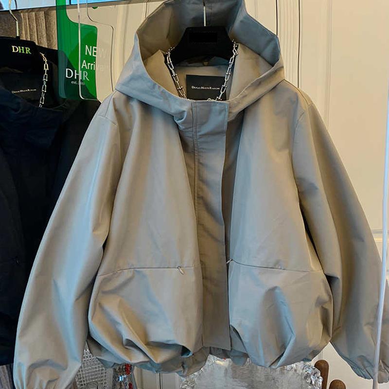Plus-Size High-End Stylish Windbreaker for Women, Spring and Autumn 2026 New Model, European Style Short Hooded Jacket for Plus-Size Women