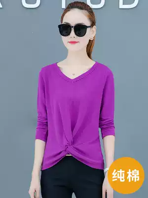 Pure cotton t-shirt women's spring 2021 new trendy Korean loose thin bottoming shirt ins spring and autumn long-sleeved top clothes