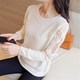 Mùa xuân và mùa thu 2019 mới hàng dệt kim của phụ nữ dài tay áo dissoced Hàn Quốc phiên bản ngắn đầu rỗng áo len đáy ren triều loose-fitting
