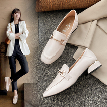 Single shoes womens summer thick heel 2022 new all-match beanie shoes spring high-heeled womens shoes a pedal small leather shoes autumn