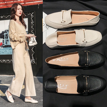 Single shoes womens flat bottom 2022 new spring loafer shoes all-match womens shoes spring and autumn beanie shoes lazy spring leather shoes