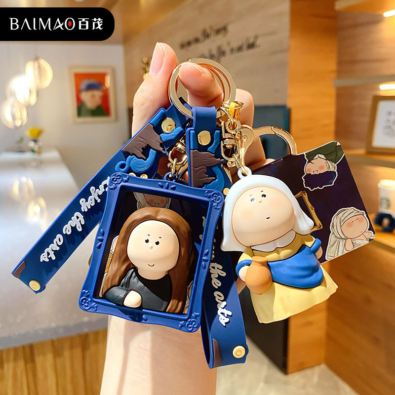 Original Half-Moon Artist Keychain for Women, Exquisite Mona Lisa Car Key Pendant, Backpack Accessory, Key Chain