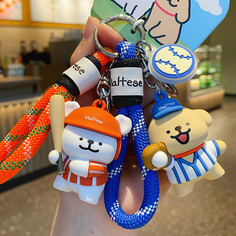 2024 New Genuine Line Art Puppy Sports Day Car Keychain Men's Backpack Pendant Small Accessory Key Chain
