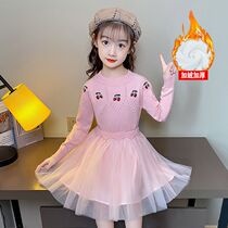 Girls dress autumn winter winter winter dress 2021 New Princess dress plus velvet children Christmas sweater skirt