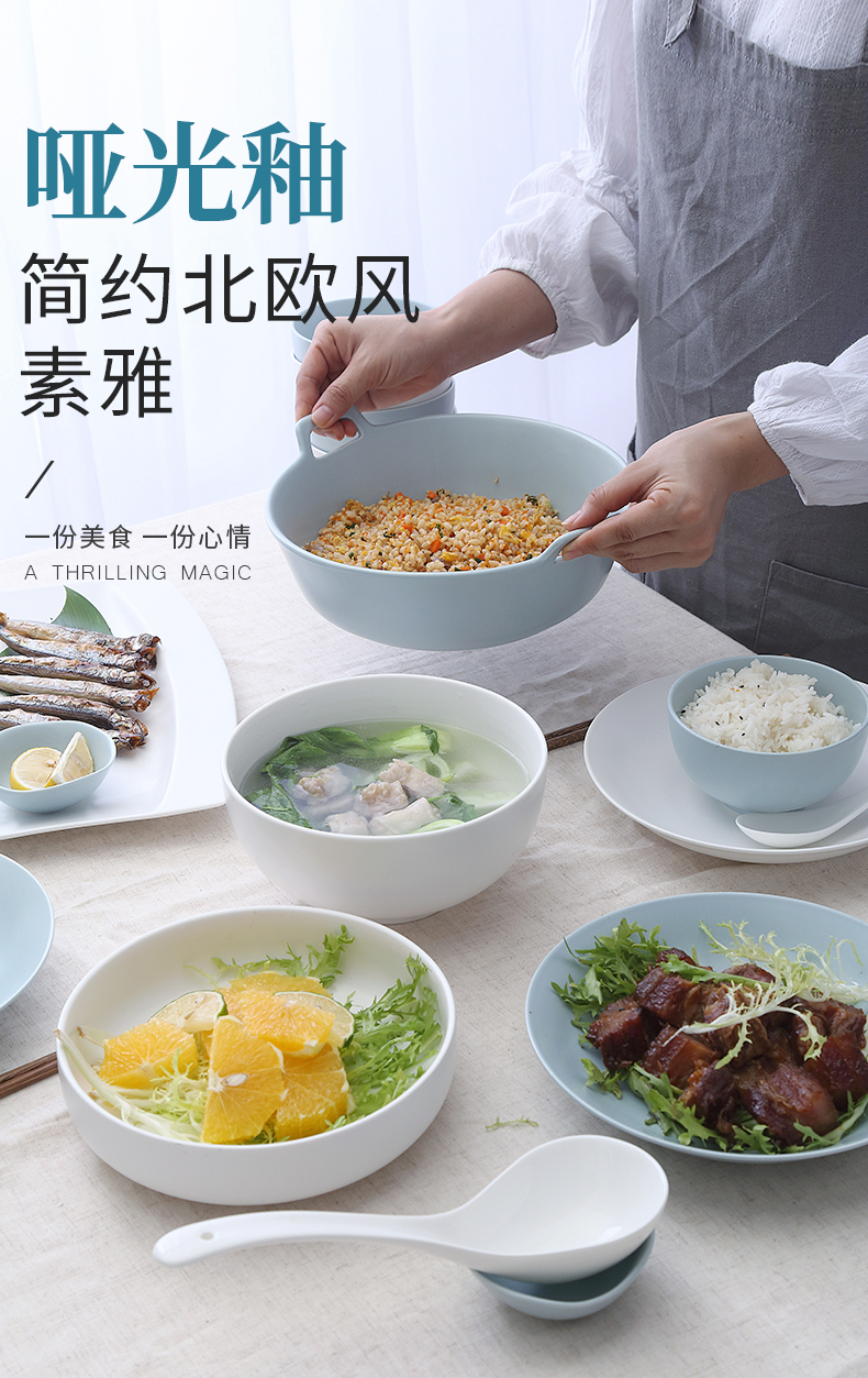 Ceramic dishes suit 4 people contracted 2 eat bowl chopsticks Nordic style tableware web celebrity ins sweethearts bowl dish