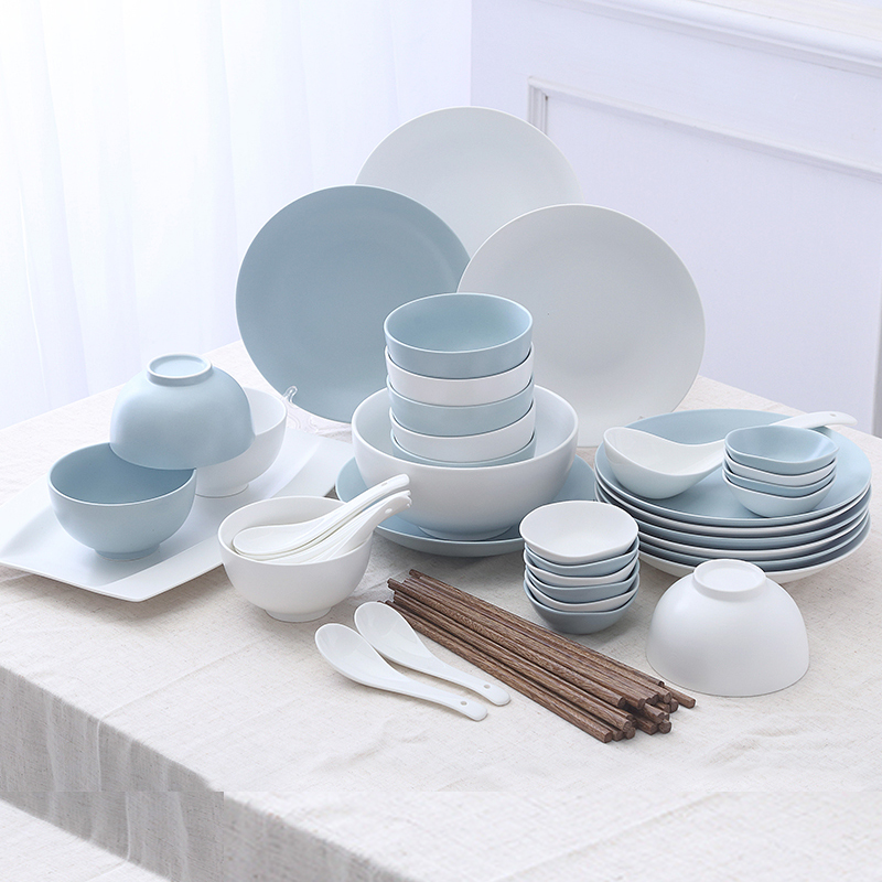 Ceramic dishes suit 4 people contracted 2 eat bowl chopsticks Nordic style tableware web celebrity ins sweethearts bowl dish