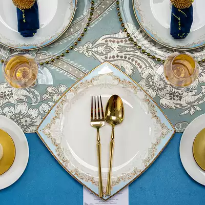 Qiao porcelain plate, plate, household high-end bone china tableware, single square plate, European steak, Western plate, plate, bone plate